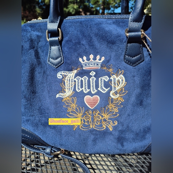 Juicy Couture Navy Suede Satchel with Pink Card Wallet - Picture 4 of 10